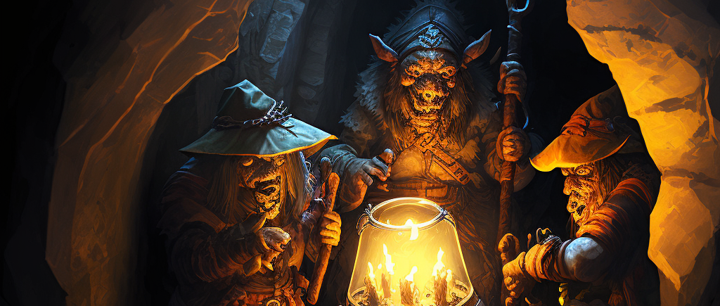 immersive d&d characters in a dungeon round a fire